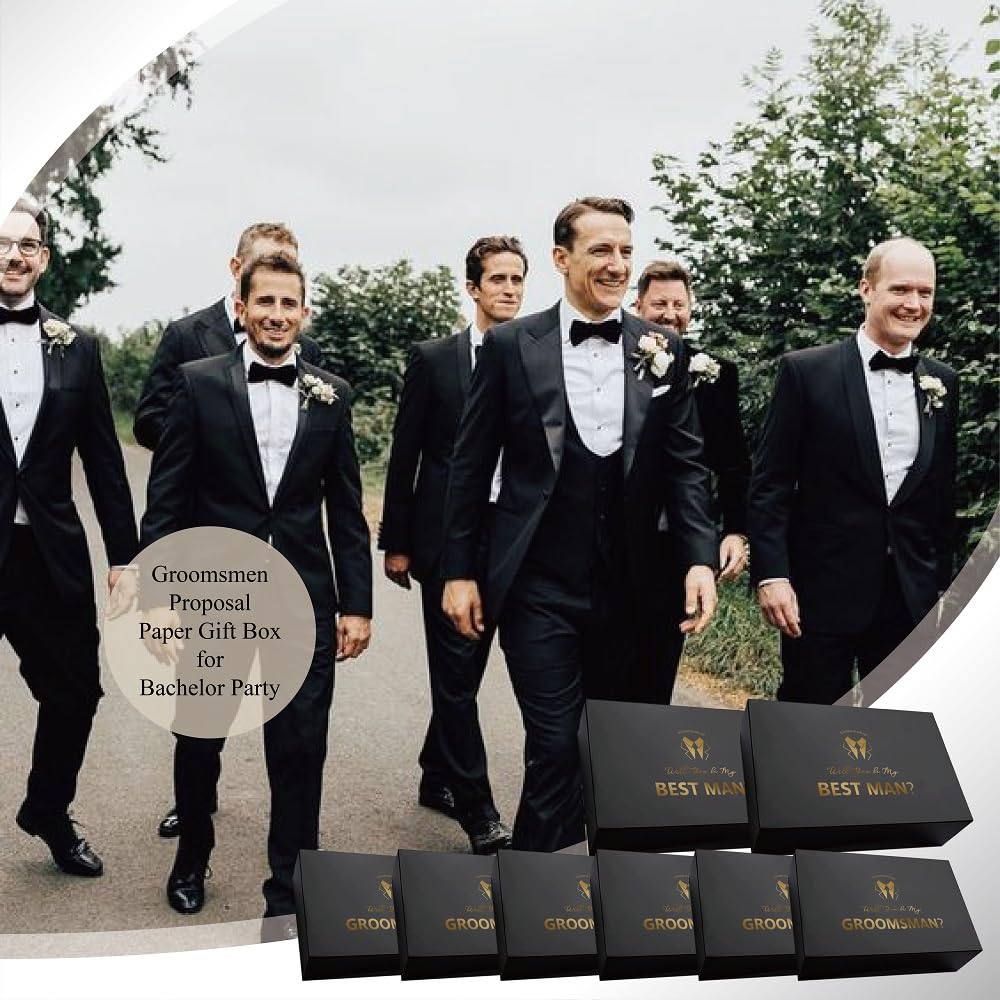 PartyGifts&beyond 8 Pcs Groomsmen Proposal Gift Box 6 Will You Be My Groomsman Gift Box and 2 Will You Be My Best Man Box(BK-B)