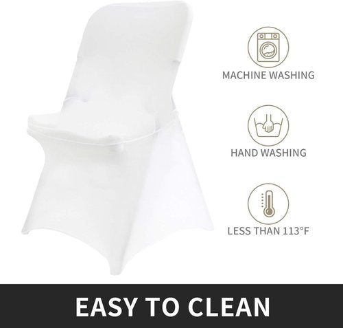 Peomeise Folding Chair Covers - Stretch Spandex for Weddings & Events | White, Set of 12