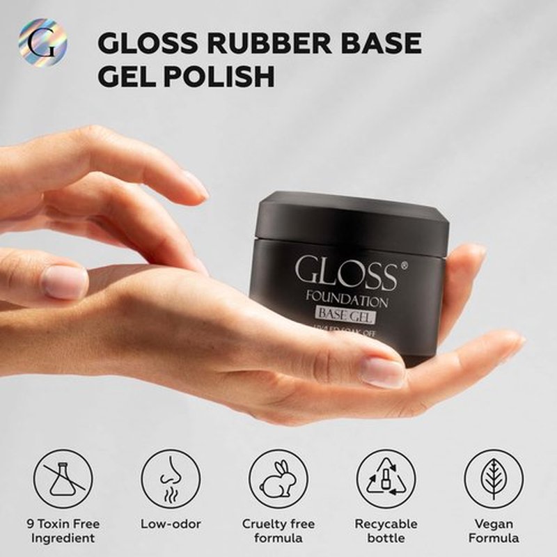 GLOSS Rubber Base Gel Polish | 30ml Professional Rubber Base Coat Gel for Long-Lasting Adhesion, Soak Off UV LED Formula, Ideal for Nail Technicians