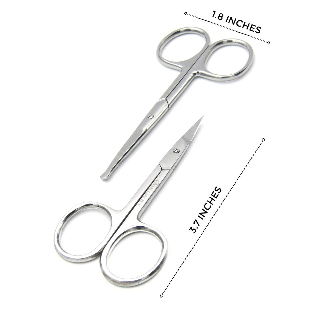 MELWEY Pack of 2 Rounded & Curved Blunt Tip Scissors, Eyebrow & Baby Nail