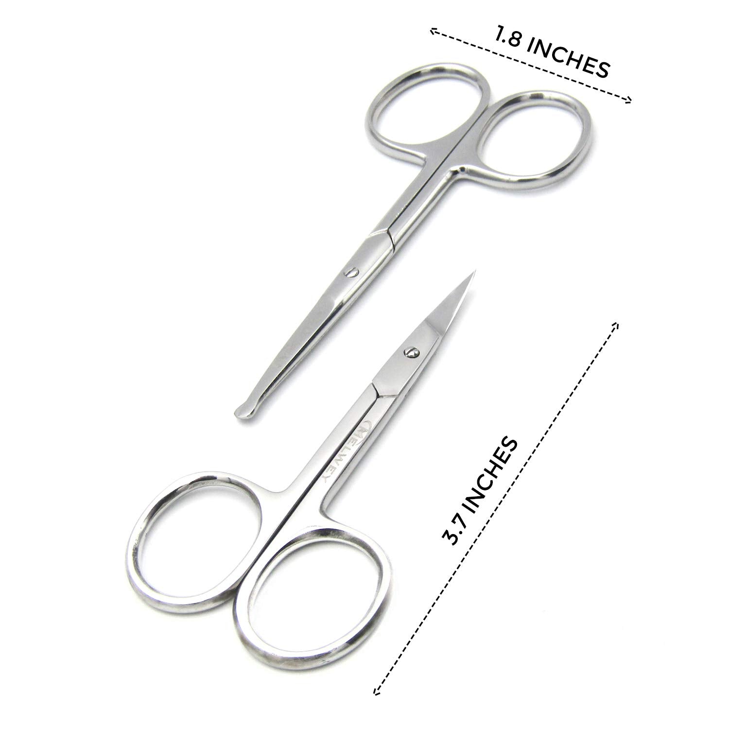 MELWEY Pack of 2 Rounded & Curved Blunt Tip Scissors, Eyebrow & Baby Nail