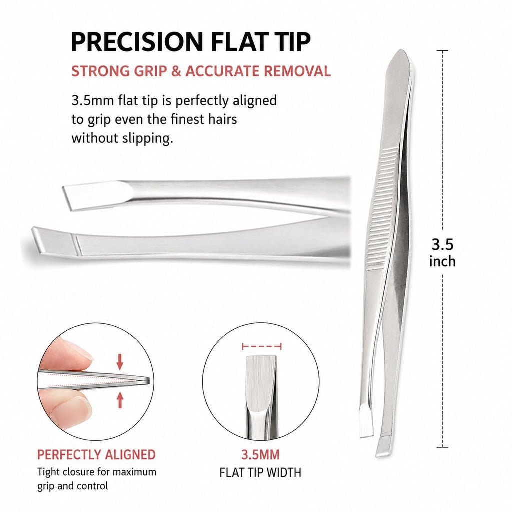 LUXXII Flat Tip Tweezers Set (3 Pack) – Precision Stainless Steel Tweezers for Eyebrows, Facial Hair, Ingrown Hair & Splinter Removal – Professional Hair Plucker for Women & Men