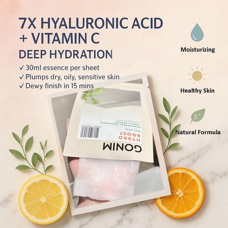 GONIM Hydrating Face Mask - Korean Skincare with Hyaluronic Acid & Vitamin C | Anti-Aging, 15 Sheets