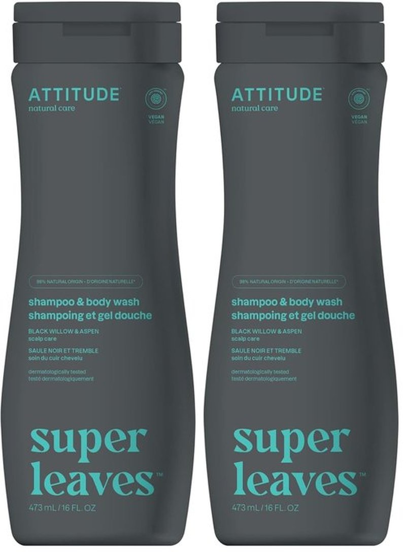 ATTITUDE 2-in-1 Body Wash & Hair Shampoo - EWG Verified, Vegan Formula with Black Willow & Aspen | 16 Fl Oz (Pack of 2)