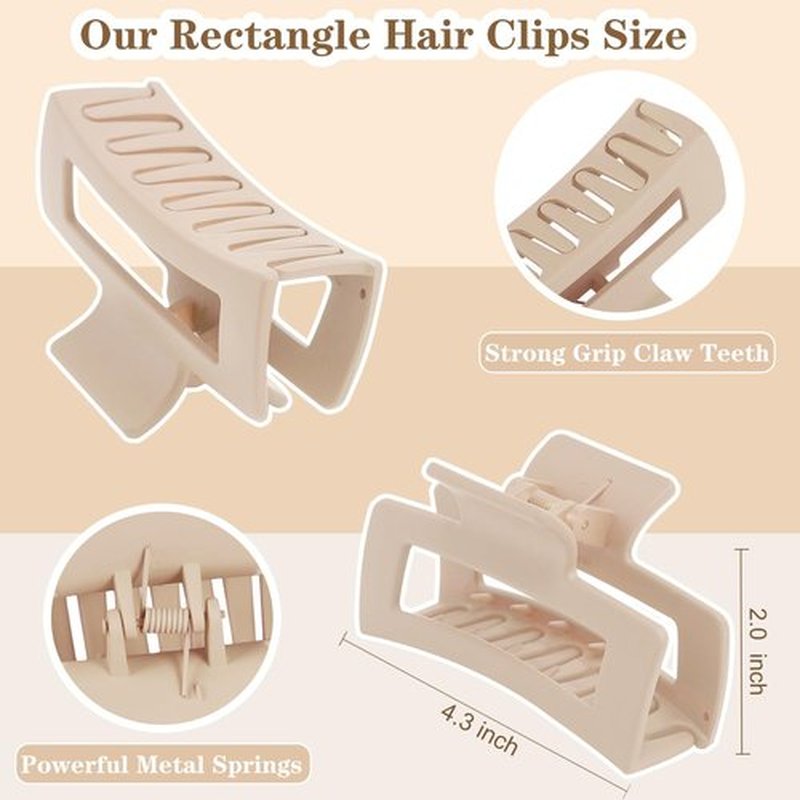 Flat Hair Clips for Women 12 Pack, Large Matte Square Claw Clips, Flat Hair Accessories, Side Slide Volume Clips for Thick or Thin Hair French Concord Hair Barrettes for Women