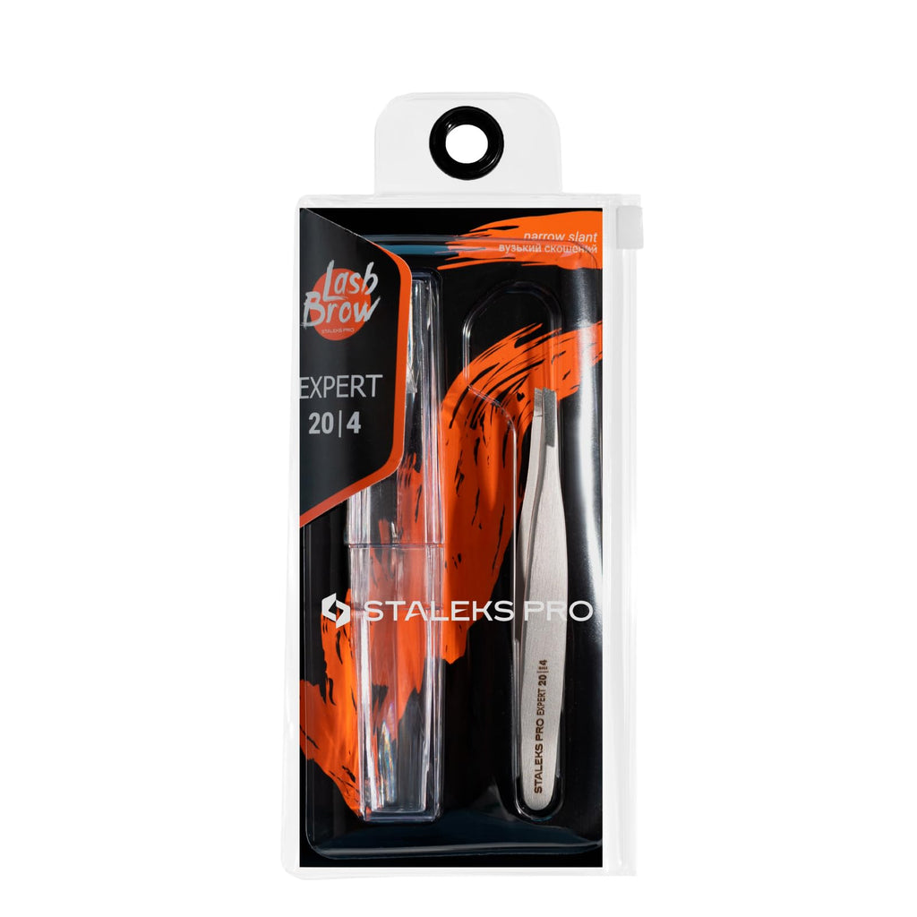 STALEKS PRO Expert 20 Type 4 Professional Eyebrow Tweezers – Narrow Beveled Stainless Steel for Fine Brows & Soft Stroke Hair Removal