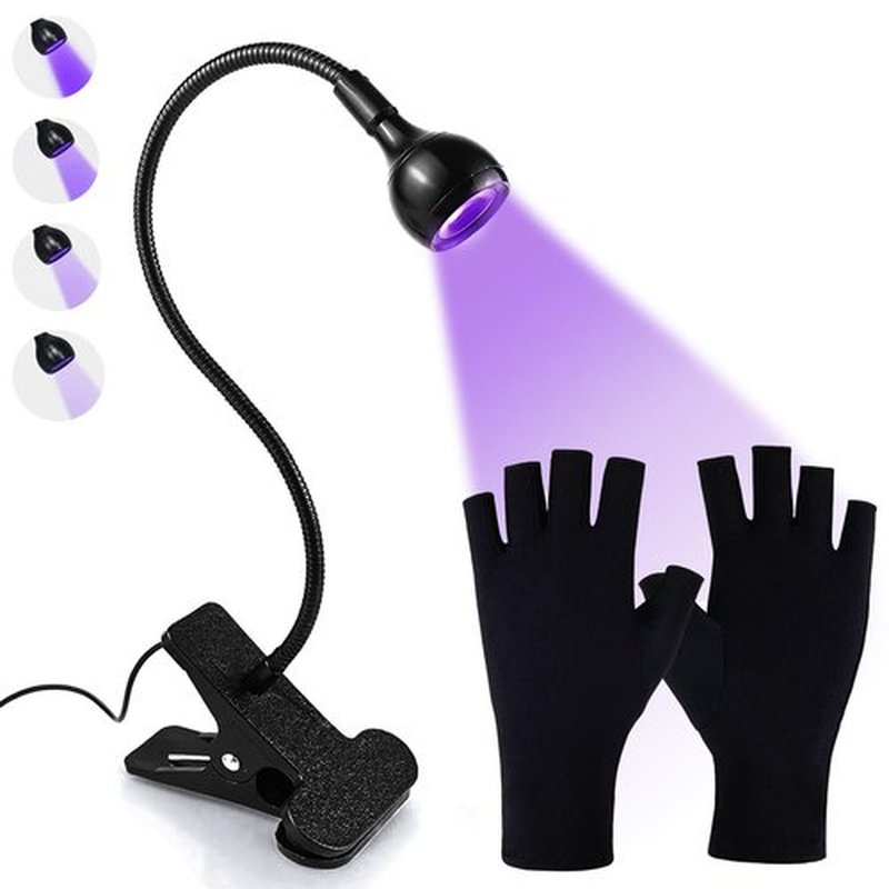 BUCICE LED Nail Lamp with UV Protection Gloves Portable Gel UV Light Nail Dryer with Securing Clip for Nails for Curing Gel Polish U V Nail Gels (Black)