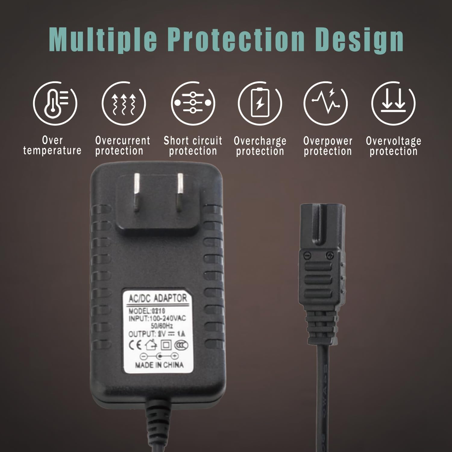 Wahl Charger Replacement - 2V Power Cord for Wahl Shaver & Trimmer Models 8061, 8163, 8786 & More