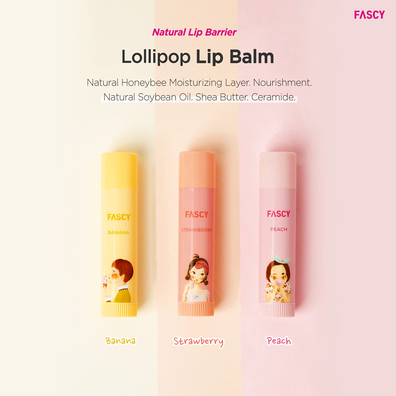 FASCY Lollipop Lip Balm – Lip Balms & Moisturizers, Premium Korean Beeswax + Moisturizing Shea Butter, Natural Soybean, and Vitamin E – Paraben-Free – Small (0.13 oz) (Strawberry)