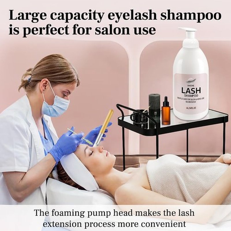 SVECKE Lash Shampoo 34fl.oz/1L, Eyelash Shampoo for Lash Extension, Eyelash Extension Cleanser, Lash Eyelid Foam Cleaning Kit for Salon Use and Home Use