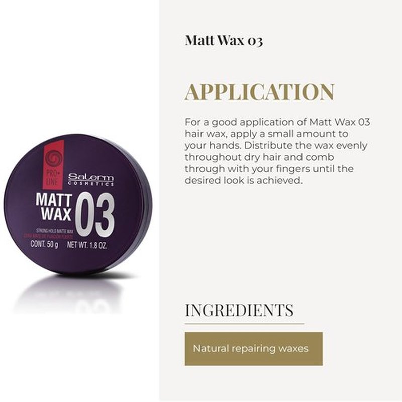 Salerm Hair Wax - Pro Line Matt Wax 03 | Strong, Flexible Hold for Short Hair - 50 ml - Nourishing Matte Finish