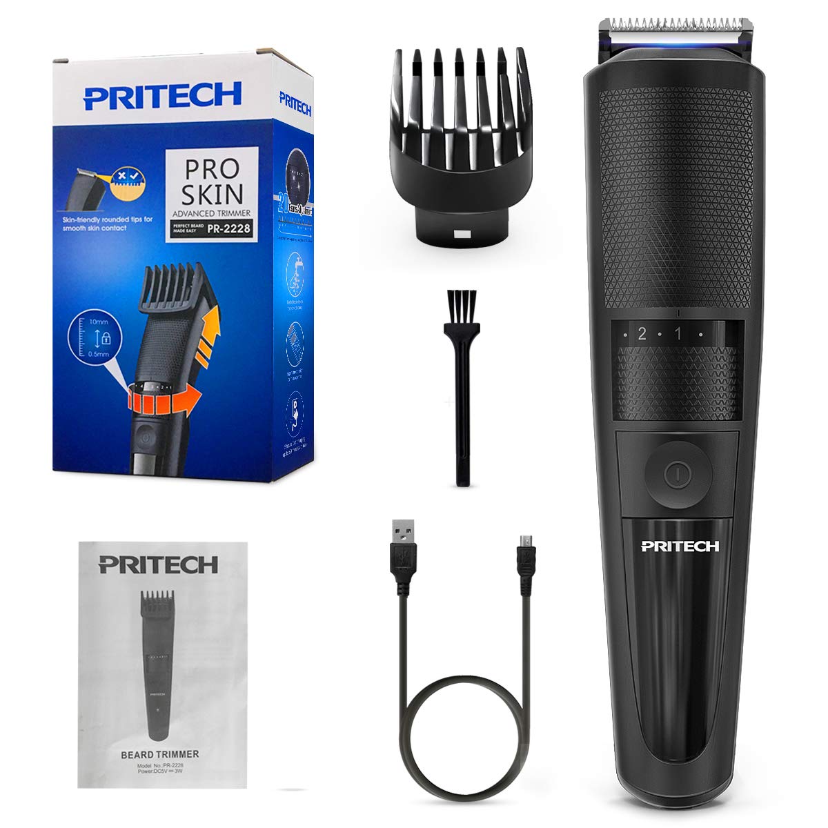 PRITECH Electric Hair Clipper Cordless Beard Trimmer for Men Professional Barber Clippers, Hair Clipper with Comb Attachment and 20 Adjustable Settings, Washable Black