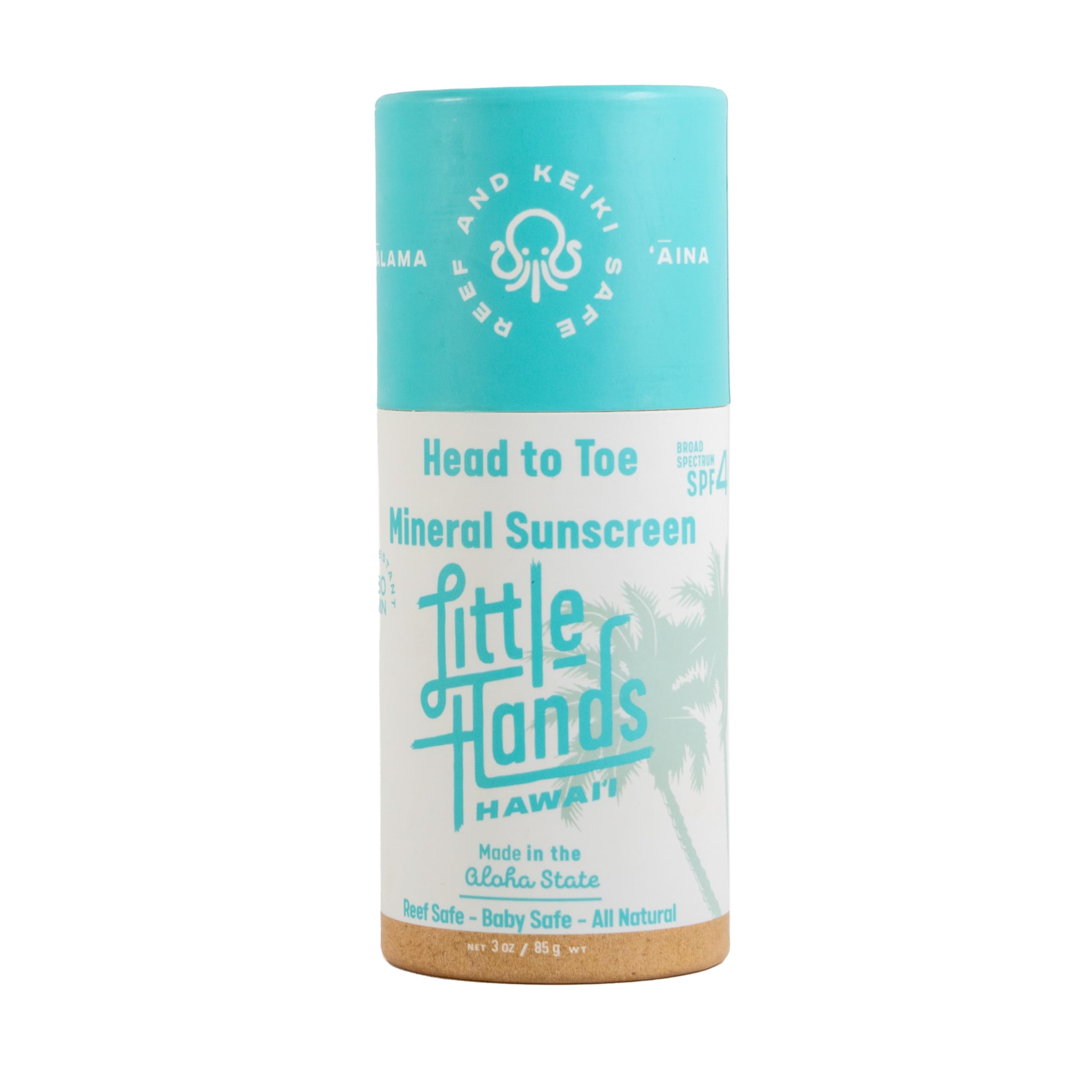 Little Hands Hawaii Mineral Sunscreen Stick SPF 40+ (3 oz) – Reef Safe Zinc Oxide Sunscreen for Face & Body, Water Resistant 80 Minutes, Biodegradable Push-Up Tube, Made in Hawaiii