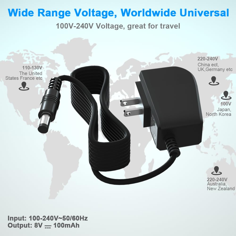 8V 100mA Quick Charger for Philips Norelco HQ840 Multigroom Series MG3750 MG3750/50 MG3750/10 MG3750/60 MG3760 MG3760/50 Trimmer Adapter Power Supply Cord for Philips