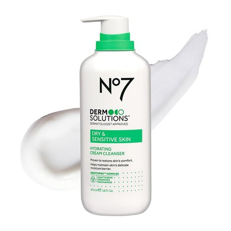 No7 Derm Solutions Hydrating Facial Cleanser - Gentle Cream Face Wash with Ceramides & Niacinamide - 16 Fl Oz for Dry & Sensitive Skin