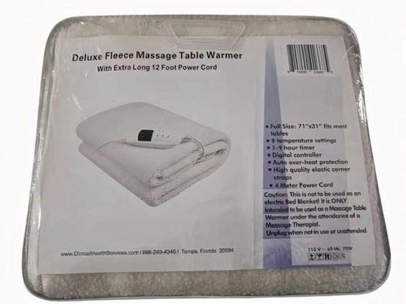 Deluxe Fleece Massage Table Warmer - 12-Foot Power Cord | Safe for Massage Tables, Max Temp 88°F