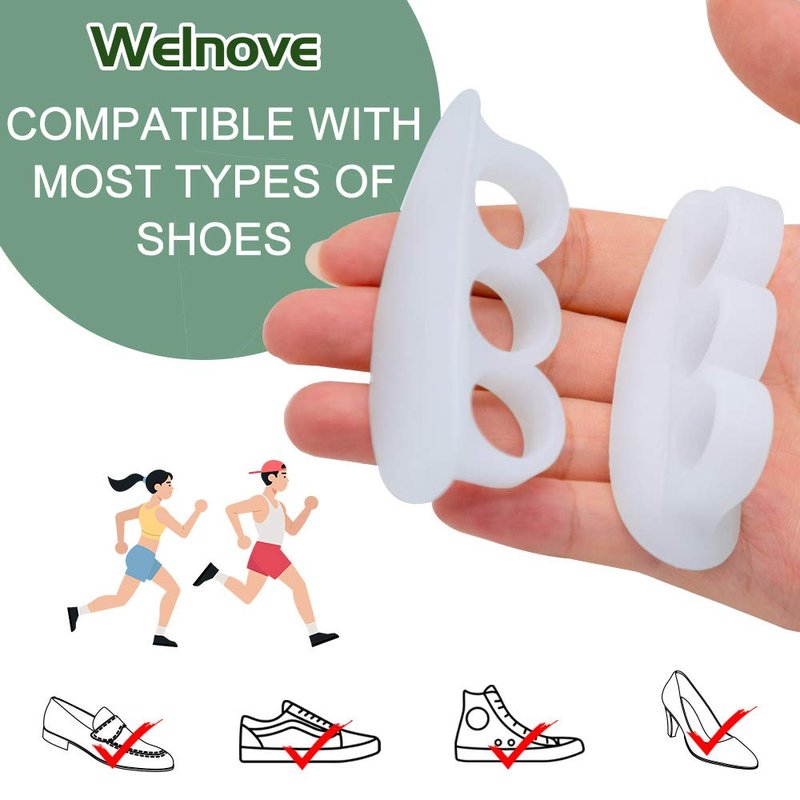 Welnove Hammer Toe Crests Straightener 4 Pcs Gel Toe Support Pads Cushion Relief for Overlapping-Curled-Hammer-Claw Toes, 3 Loop Design, White