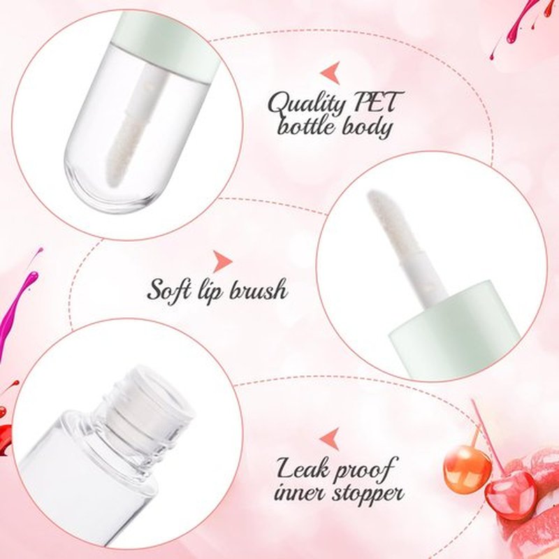 BOSMIOW 20pcs 5ml Mini Clear Plastic Lip Gloss Tubes Empty Capsule Shaped Lipbalm Bottle Travel Size Lipstick Tubes,DIY Lip Gloss Container Vials with Wand Brush,2Colors