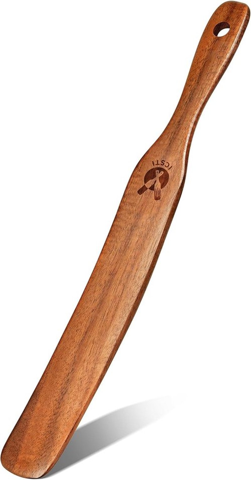 Skiennix Skinny Spurtle - Natural Teak Kitchen Tool for Sourdough Starter & Mixing | Non-Stick Safe