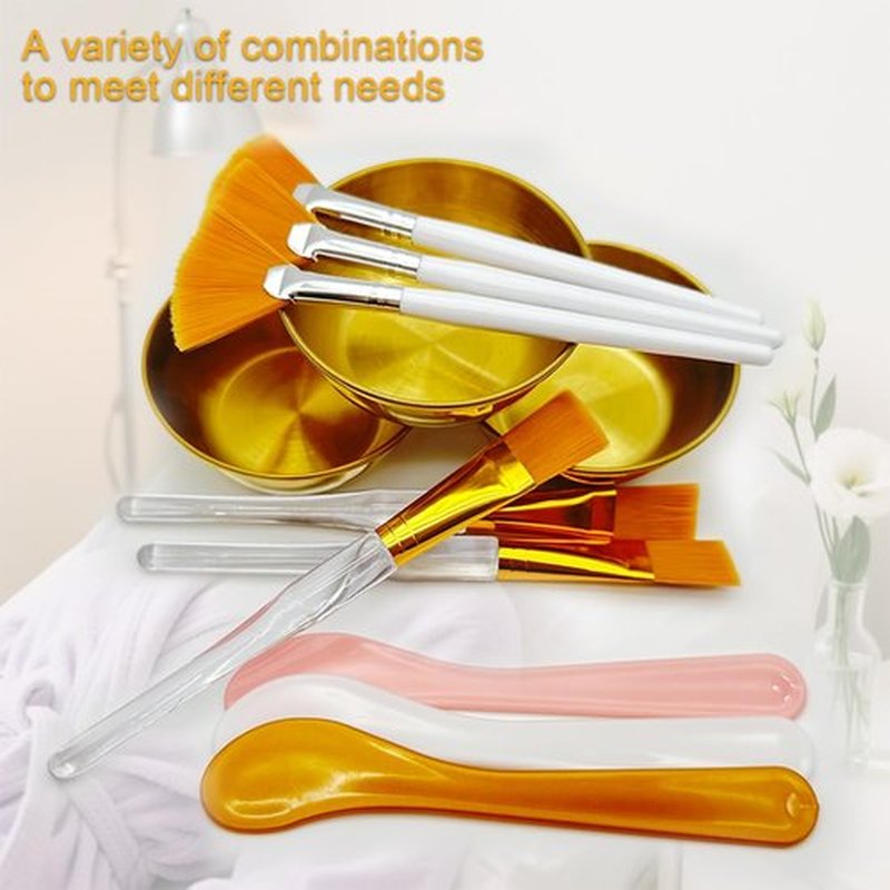 12Pcs Esthetician Facial Supplies 3 Gold Facial Bowls 3 Mud Mask Applicators 3 Fan-Shaped Brushes 3 Flat Brushes - Facial Bowl and Brush Set & DIY Face Mask Mixing Tool Kit (large)