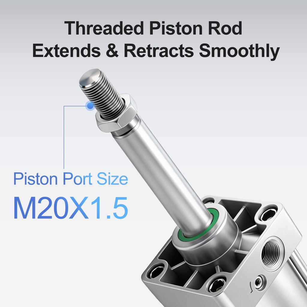 Baomain Pneumatic Air Cylinder SC 100 x 250, PT 1/2 Port, 3.94" Bore, 9.84" Stroke, Single Rod Double Acting, M20X1.5 Threaded Rod, with 4X Push-in Fittings