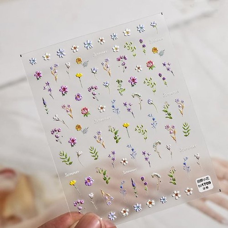 HAIIDOAK Nail Stickers, 3 Sheets 5D Embossed Art Decals, Self-Adhesive Sticker Charms for Manicure Pedicure, Butterfly Floral, Multicolor