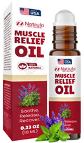 Muscle Relief Oil Roll-On – Cooling Essential Oil Roll On for Tired Joints, Muscles, Neck, Back, Shoulders & Feet – Peppermint, Lavender & Marjoram Massage Oil – Post Workout Muscle Rub – Made in USA