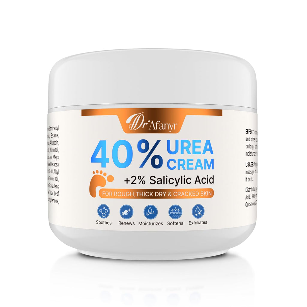 DR.Afanyr 40% Urea Cream for Feet – Foot Cream with 2% Salicylic Acid for Dry Cracked Heels and Feet, Formulated with Shea Butter, Tea Tree Oil for Deep Moisturizing(5.29oz)