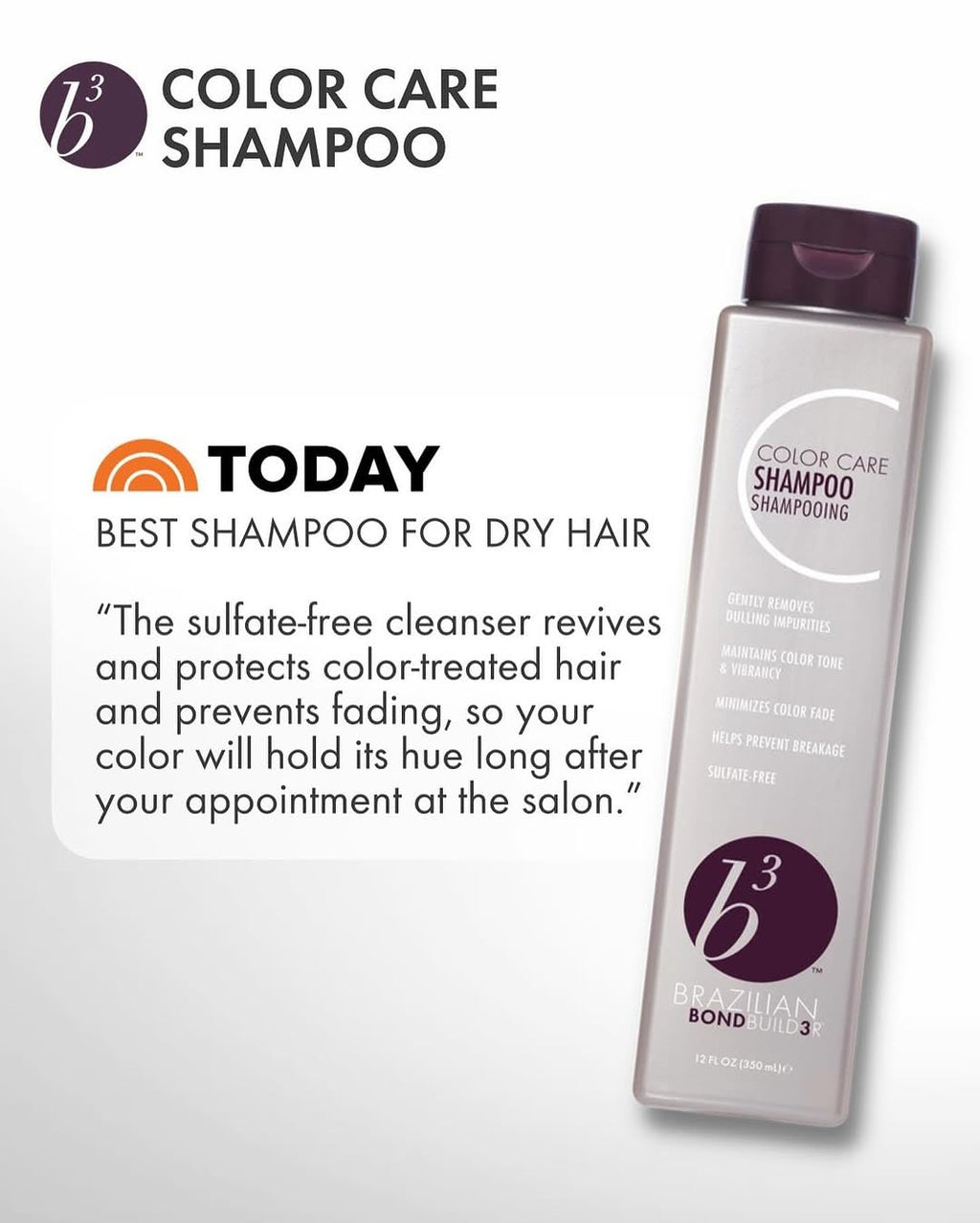 B3 BRAZILIAN BONDBUILDER Color Care Shampoo & Conditioner with Ionic Colour Lock Set Purifies, Hydrates, Detangles & Protects Color Treated Hair- Repairs Damage from Chemical Services