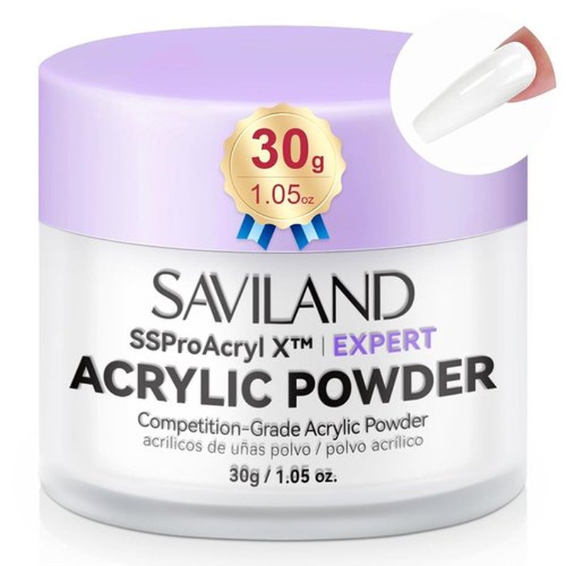 SAVILAND White Acrylic Nail Powder - Ultra-Smooth Blending for Professional Extensions & Carving