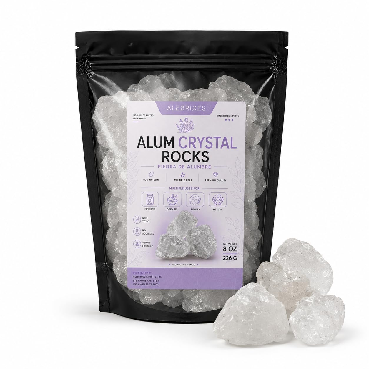 Alebrixes | Alum Stone Rocks| White Alum Crystal Blocks | Piedra De Alumbre Natural Entera | Natural Deodorant & Antiperspirant | For Cooking, Beauty & Health.