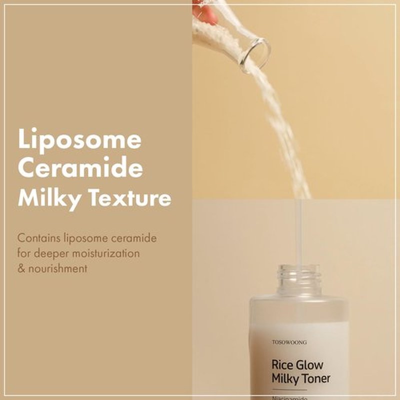 TOSOWOONG Rice Glow Milky Toner with 784,000ppm Korean Rice Water, Niacinamide, Ceramides, Panthenol, Glow, Glass Skin, Hydrating, Purifying, Fragrance-Free, Korean Skin Care, 250ml, 8.45 fl.oz.