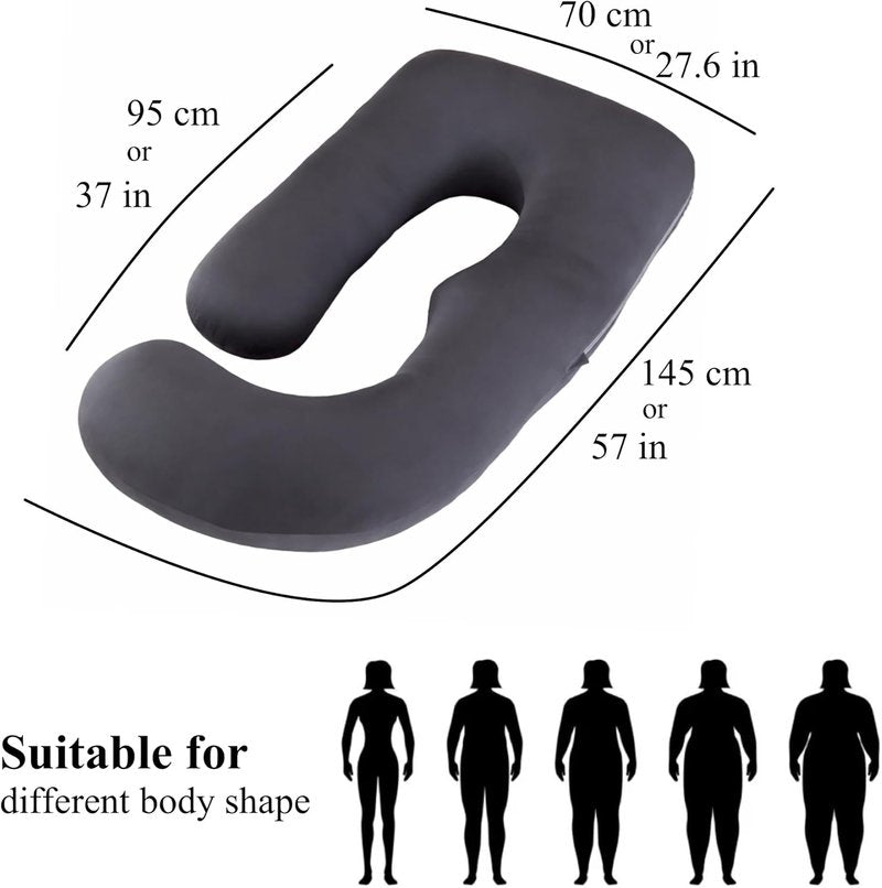 ALLOPERA Pregnancy Pillow - Full Body 57 Inch Maternity Support with Removable Washable Cover | Black Milk Fiber