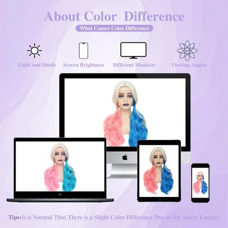 AISI QUEENS Pink and Blue Cosplay Wig - Harley Quinn Wig for Women Halloween Clown Girl Long Curly Synthetic Fiber for Women,Wavy Suicide Squad Style for Party