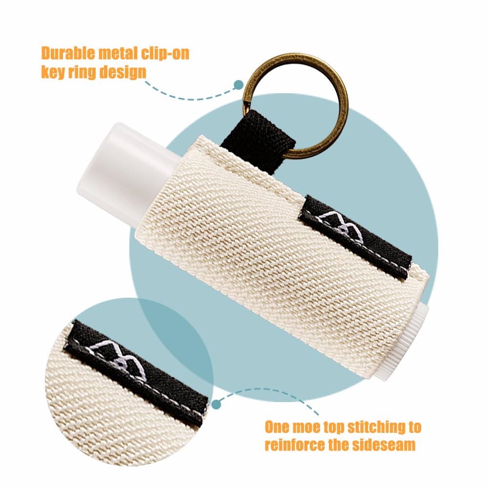 WK IEASON - Lip Balm Holder Keychain | Elastic Clip-On Sleeve for Lipstick & Chapstick - Pink/Grey/Beige
