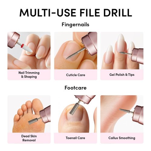 Éclat Cordless Nail Drill Electric File, Professional Efile for Acrylic, Gel, Dip Powder, Portable & Rechargeable Manicure Pedicure Tool Set with LED Light, 7 Drill Bits, Sanding Bands, Brush (White)