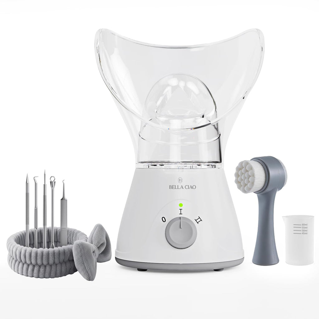 Bella Ciao Face Steamer, 11 Pc Facial Kit, Home Spa Kit, Gray/White