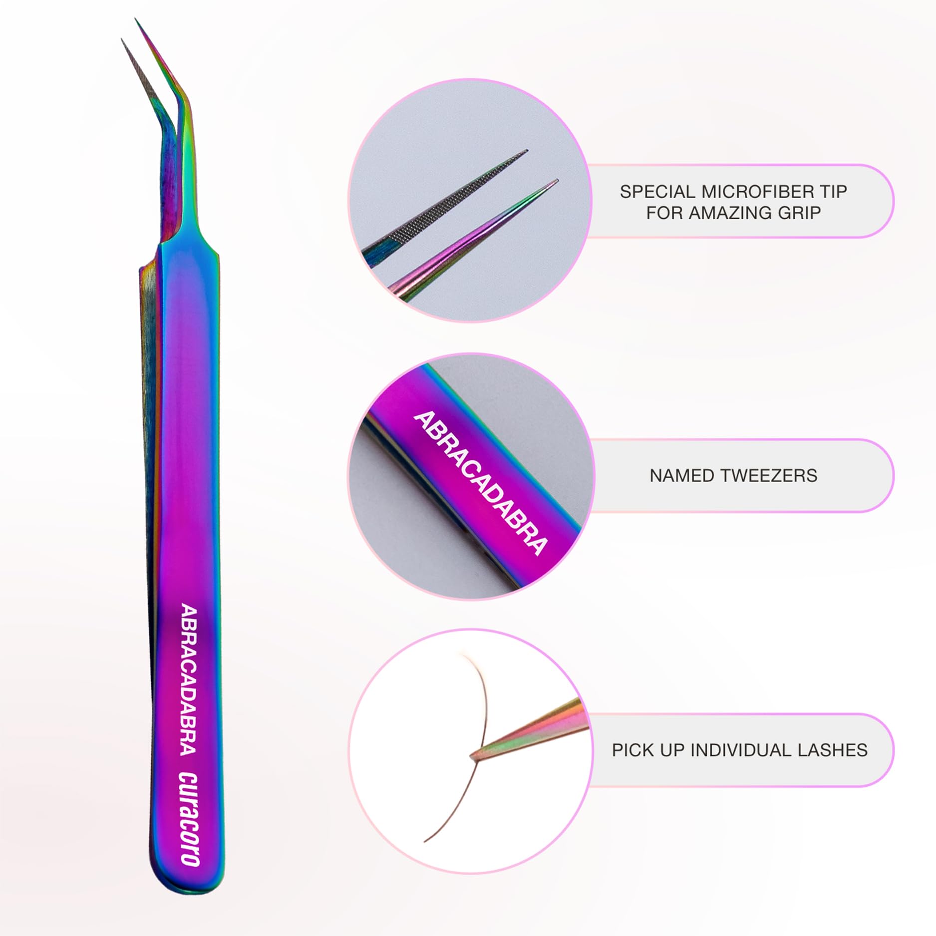 Curacoro Lash Tweezers, Fiber Tip Grip (Galaxy, Abracadabra)