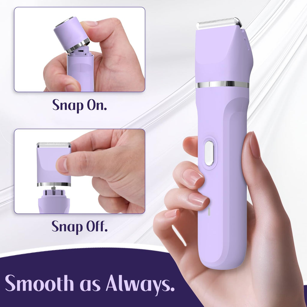 5-in-1 Bikini Trimmer for Women, Electric Razors Shaver IPX7 Waterproof, Cordless Body Hair Trimmer, Ceramic Blade, Facial & Pubic Hair Removal, Travel Portable (Purple)