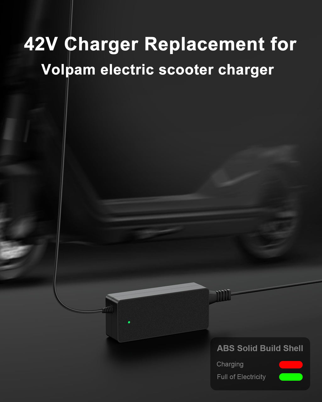 VHBW 42V Charger Compatible with Volpam Electric Scooter Charger, fits for SP06 SPT7 SP03 SP06 GS, Replacement for Volpam Scooter with LED Indicator – Fast Lithium Battery Adapter