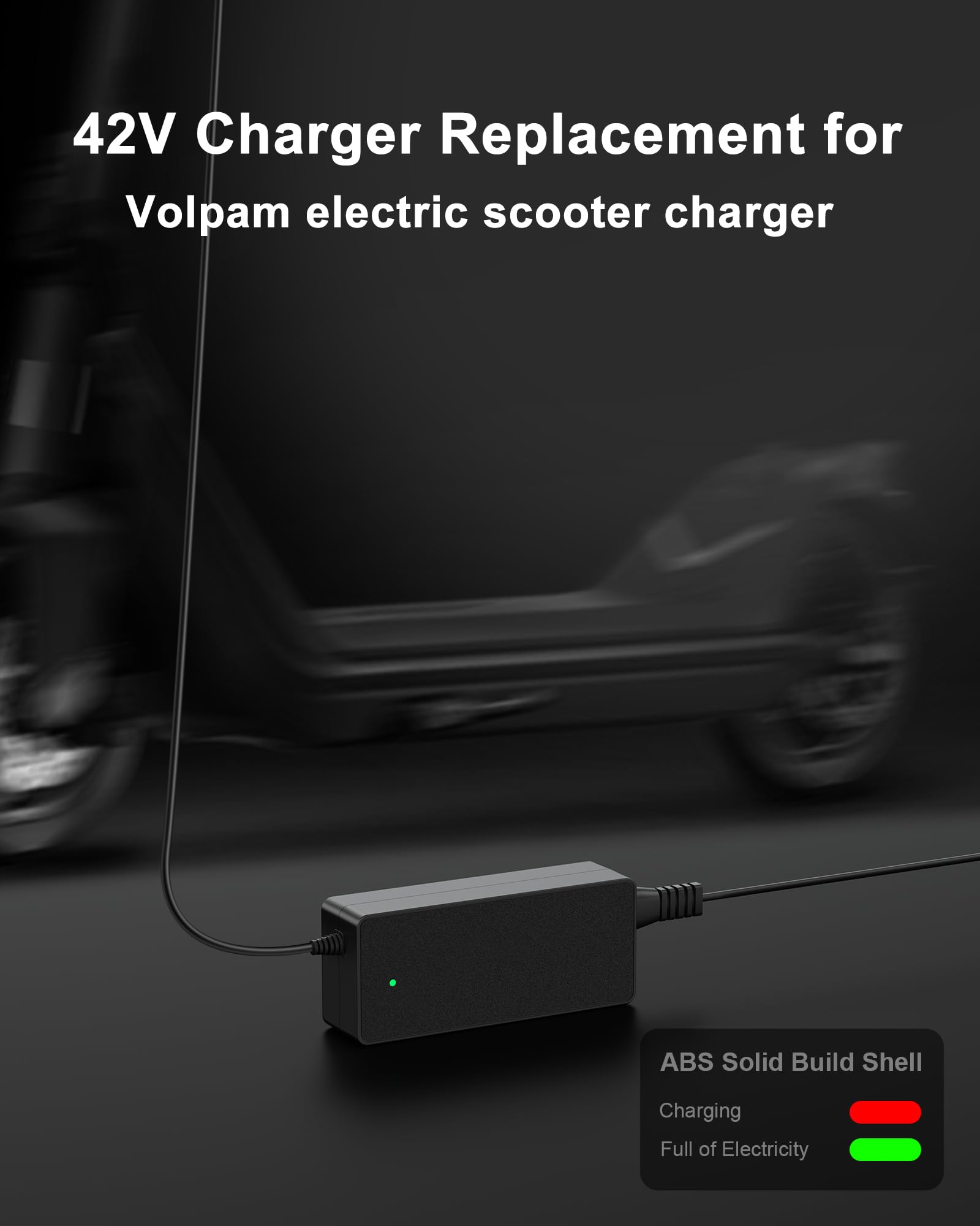 VHBW 42V Charger Compatible with Volpam Electric Scooter Charger, fits for SP06 SPT7 SP03 SP06 GS, Replacement for Volpam Scooter with LED Indicator – Fast Lithium Battery Adapter