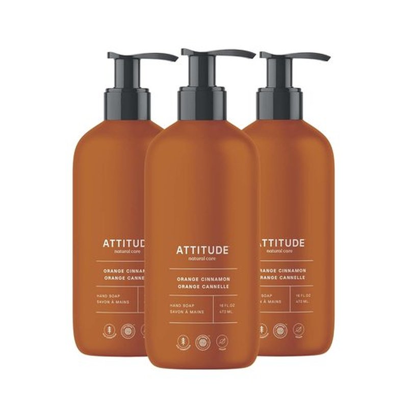 ATTITUDE Liquid Hand Soap - EWG Verified, Vegan & Plant-Based, Orange Cinnamon | 16 Fl Oz (Pack of 3)