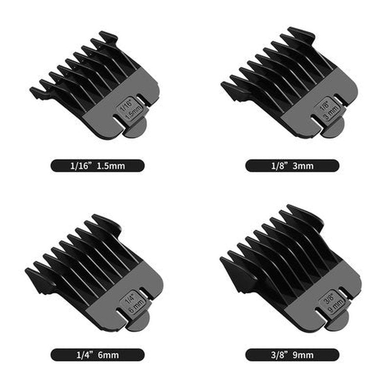 Andis T Outliner Guards - 4 Pack Snap-On Attachments for Close Trimming | Sizes 1/16” to 3/8” - Black