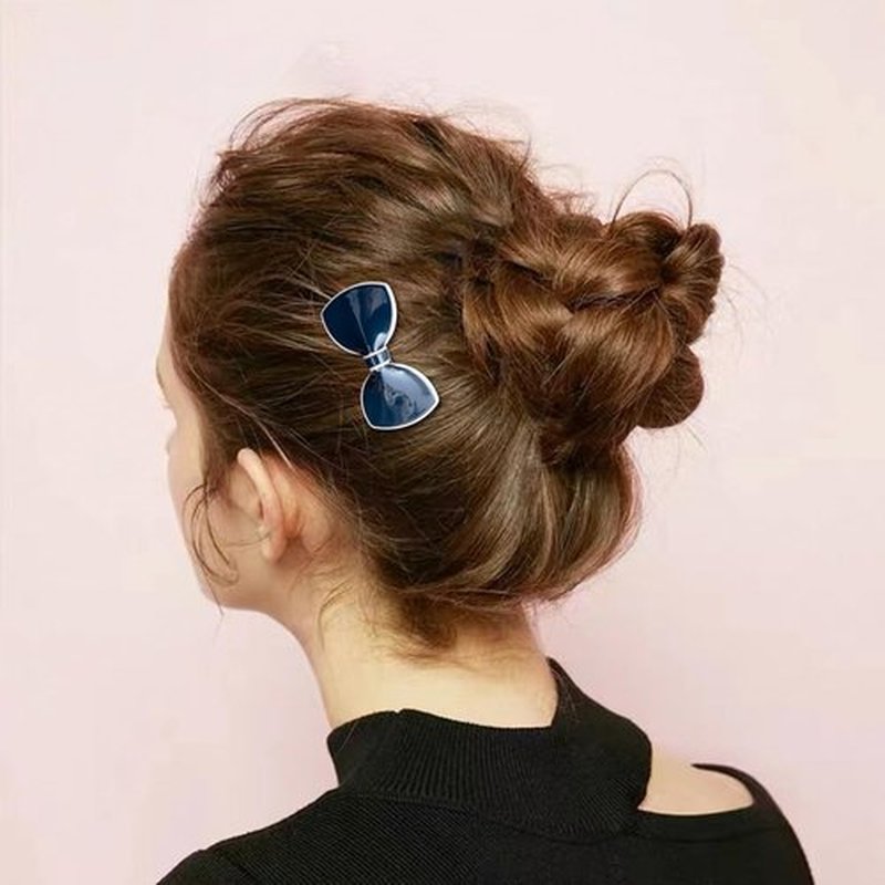 Elegant Hair Clips Resin Hair Barrettes Sparkly Black & White Minimalist Style with Metal Snap Hairpins Glitter for Women (Bow NO.3)