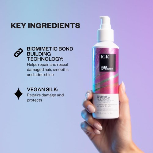 IGK Best Interest + Cash In Split Ends Repair Duo - Leave-In Air Dry Serums for Damaged Hair | 5 oz + 1.7 oz