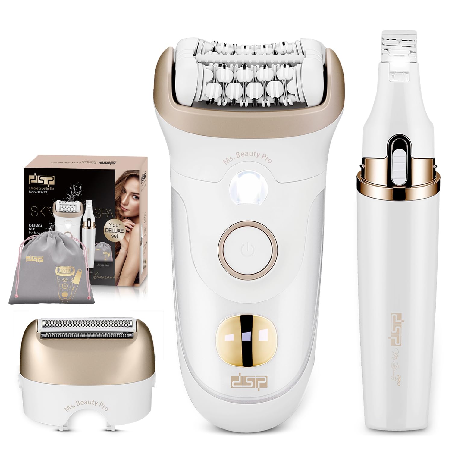 DSP 4 in 1 Beauty Set Lady Shaver with Removable Heads for Face Hands Legs