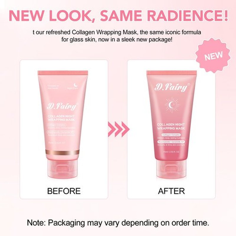 D.Fairy Collagen Overnight Wrapping Peel Off Facial Mask Pack - Collagen Night Wrapping Mask - Hydration Care - Reduces Sagging & Dullness - Hydrolyzed Collagen For Glowing Skin, 2.53 fl.oz