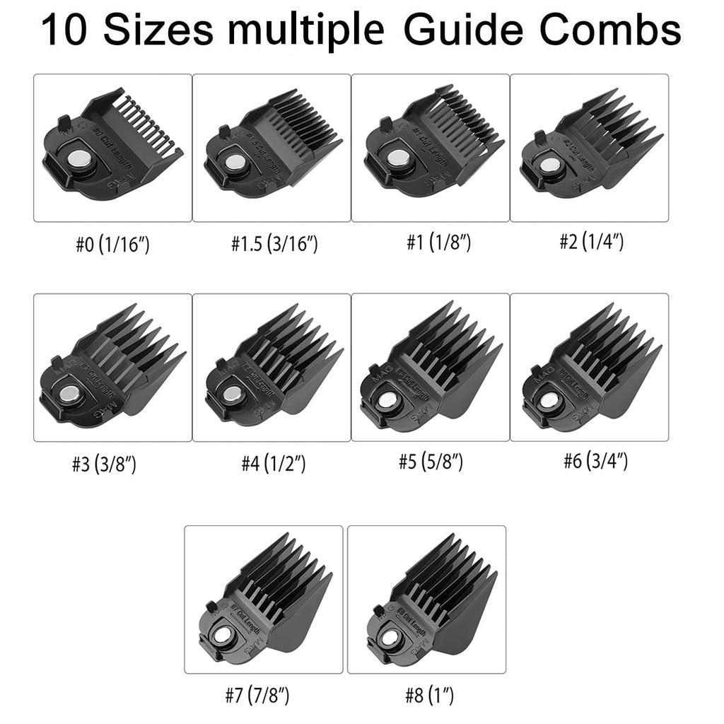 Kaynway for Andis Magnetic Clipper Guards 10PCS, Upgrade Professional Clipper Guard Comb Guides for Andis Master Hair Clippers - 1/16" to 1"(Black)