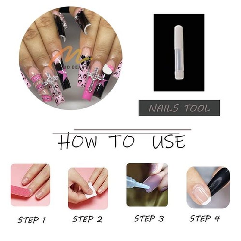 MISUD Press on Nails - Long Square Glue on Nails with Pink Black Cheetah, Acrylic Y2K Cross Design 24 pcs