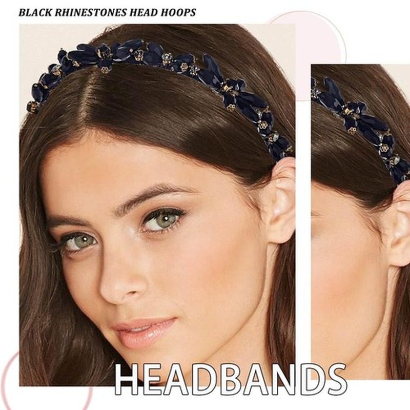 Firuilo Thin Rhinestones Headband Blue Crystal Hair Bands Sparkle Beaded Head Bands for Women(Type A) (Black)